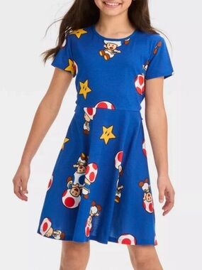Hybrid Apparel Girls’ Nintendo Super Mario Toad & Friends Dress - Blue